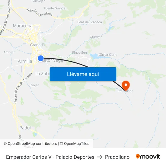 Emperador Carlos V - Palacio Deportes to Pradollano map