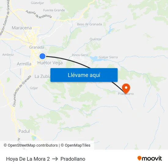 Hoya De La Mora 2 to Pradollano map