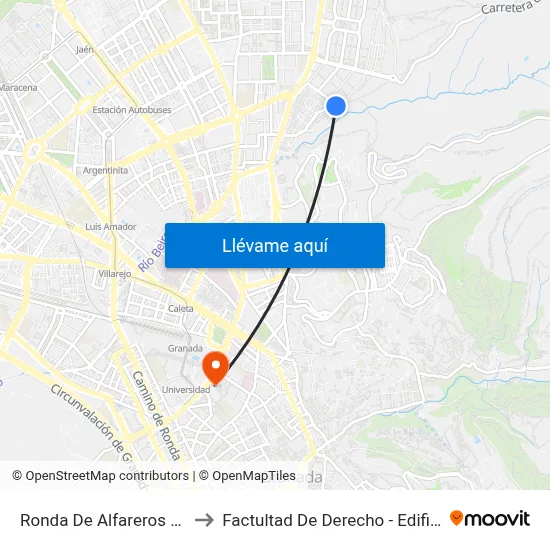 Ronda De Alfareros 18 - Aavv to Factultad De Derecho - Edificio Aulario map