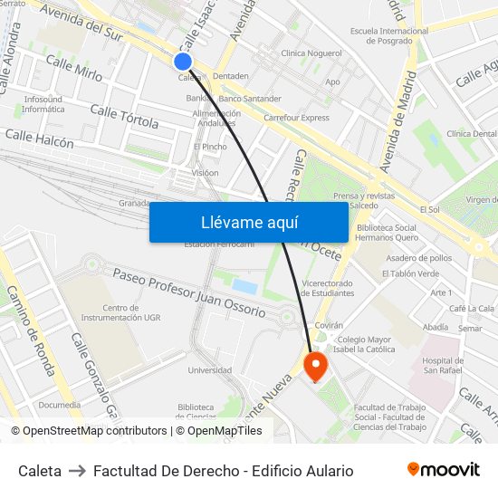 Caleta to Factultad De Derecho - Edificio Aulario map