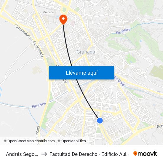 Andrés Segovia to Factultad De Derecho - Edificio Aulario map