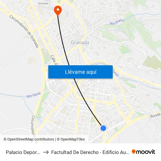 Palacio Deportes to Factultad De Derecho - Edificio Aulario map
