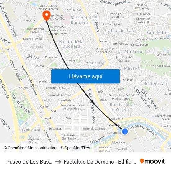 Paseo De Los Basilios 1 to Factultad De Derecho - Edificio Aulario map