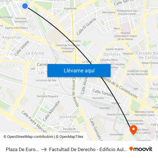 Plaza De Europa to Factultad De Derecho - Edificio Aulario map