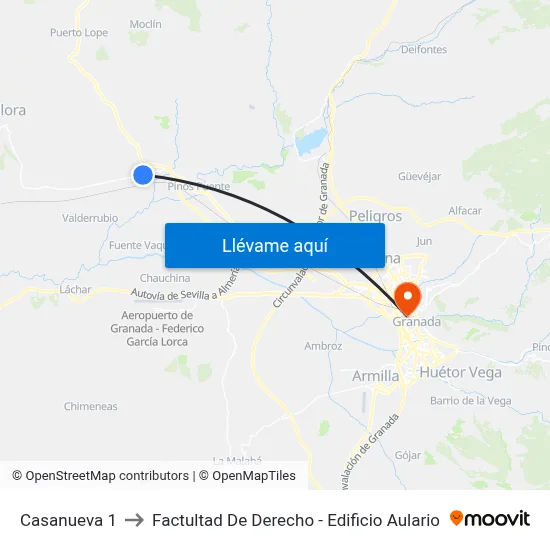 Casanueva 1 to Factultad De Derecho - Edificio Aulario map