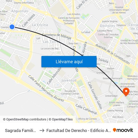 Sagrada Familia 28 to Factultad De Derecho - Edificio Aulario map
