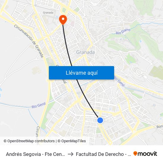 Andrés Segovia - Fte Centro Cívico Zaidín to Factultad De Derecho - Edificio Aulario map