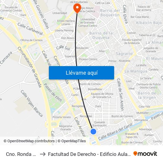 Cno. Ronda 38 to Factultad De Derecho - Edificio Aulario map