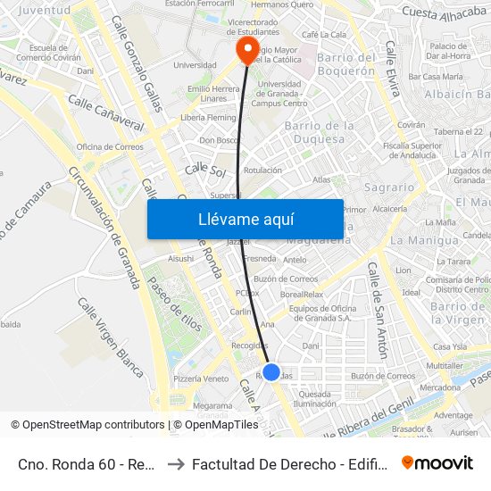 Cno. Ronda 60 - Recogidas to Factultad De Derecho - Edificio Aulario map