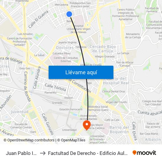 Juan Pablo II 5 to Factultad De Derecho - Edificio Aulario map