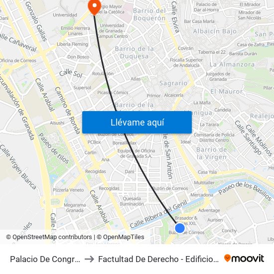 Palacio De Congresos to Factultad De Derecho - Edificio Aulario map