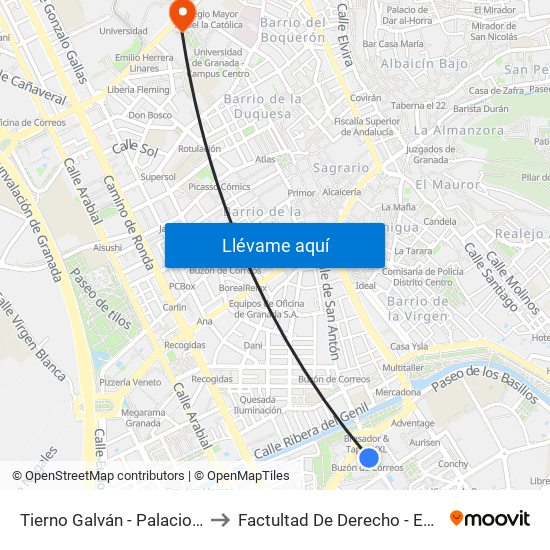 Tierno Galván - Palacio Congresos to Factultad De Derecho - Edificio Aulario map