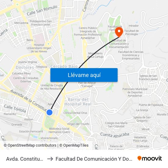 Avda. Constitución 20 to Facultad De Comunicación Y Documentación map