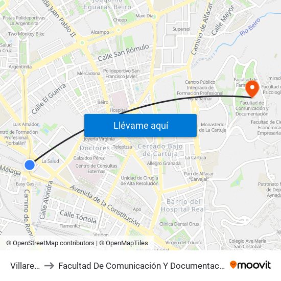 Villarejo to Facultad De Comunicación Y Documentación map