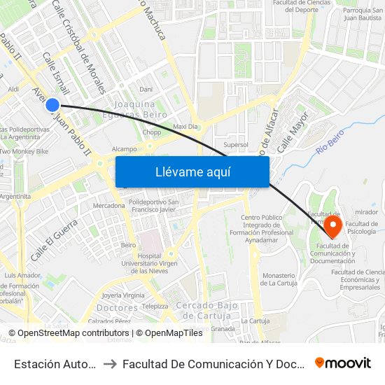 Estación Autobuses to Facultad De Comunicación Y Documentación map