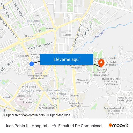 Juan Pablo II - Hospital De Traumatología to Facultad De Comunicación Y Documentación map