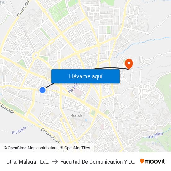 Ctra. Málaga - Las Torres to Facultad De Comunicación Y Documentación map