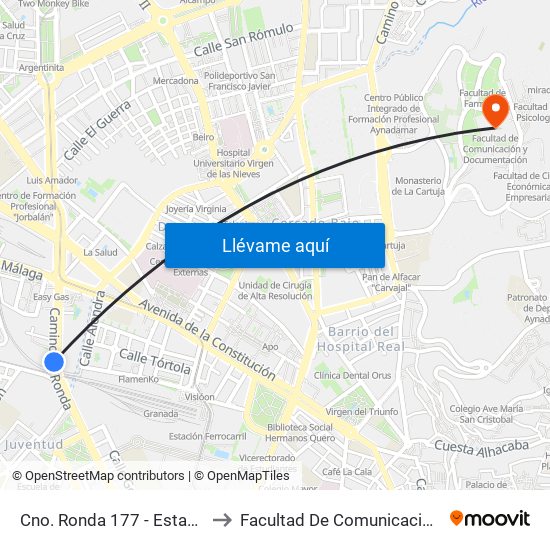 Cno. Ronda 177 - Estadio De La Juventud to Facultad De Comunicación Y Documentación map
