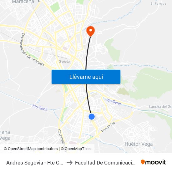 Andrés Segovia - Fte Centro Cívico Zaidín to Facultad De Comunicación Y Documentación map