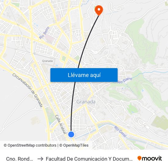 Cno. Ronda 38 to Facultad De Comunicación Y Documentación map