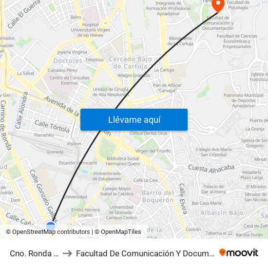 Cno. Ronda 148 to Facultad De Comunicación Y Documentación map