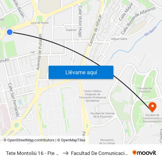 Tete Montoliú 16 - Fte Junta De Andalucía to Facultad De Comunicación Y Documentación map