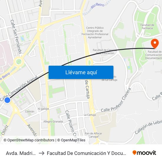 Avda. Madrid 23 to Facultad De Comunicación Y Documentación map
