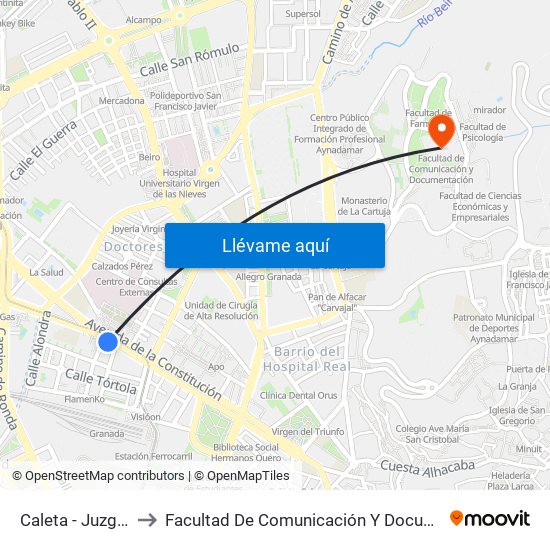 Caleta - Juzgados to Facultad De Comunicación Y Documentación map