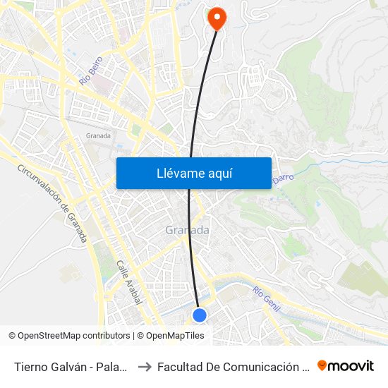 Tierno Galván - Palacio Congresos to Facultad De Comunicación Y Documentación map