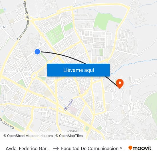 Avda. Federico García Lorca 27 to Facultad De Comunicación Y Documentación map