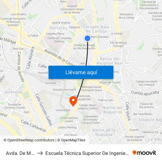 Avda. De Madrid 1 to Escuela Técnica Superior De Ingeniería De Edificación map