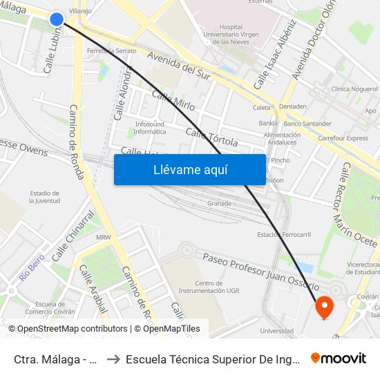 Ctra. Málaga - Villa Pineda to Escuela Técnica Superior De Ingeniería De Edificación map