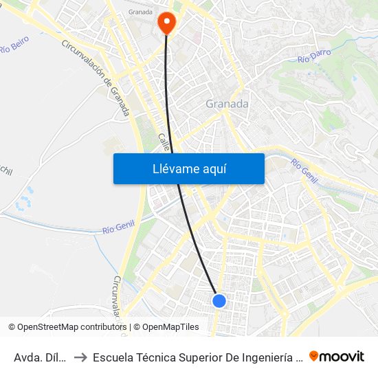 Avda. Dílar 89 to Escuela Técnica Superior De Ingeniería De Edificación map