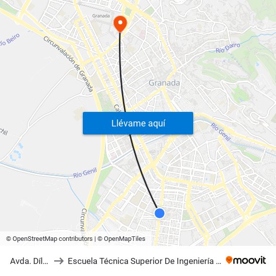 Avda. Dílar 71 to Escuela Técnica Superior De Ingeniería De Edificación map