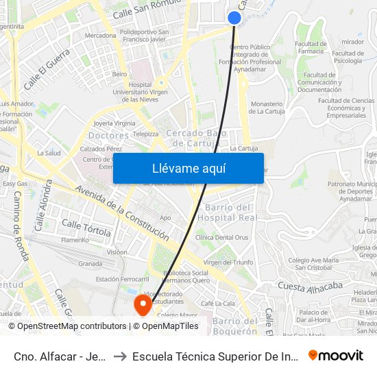 Cno. Alfacar - Jefatura Tráfico to Escuela Técnica Superior De Ingeniería De Edificación map