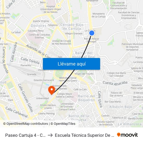 Paseo Cartuja 4 - Cristo De La Yedra to Escuela Técnica Superior De Ingeniería De Edificación map
