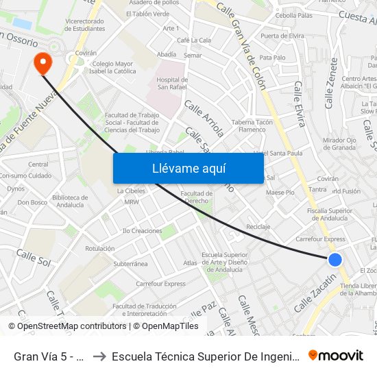 Gran Vía 5 - Catedral to Escuela Técnica Superior De Ingeniería De Edificación map