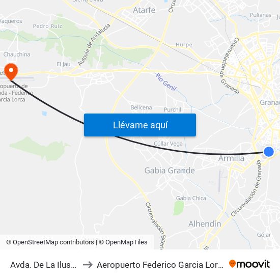 Avda. De La Ilustración 80 to Aeropuerto Federico Garcia Lorca Granada-Jaén map
