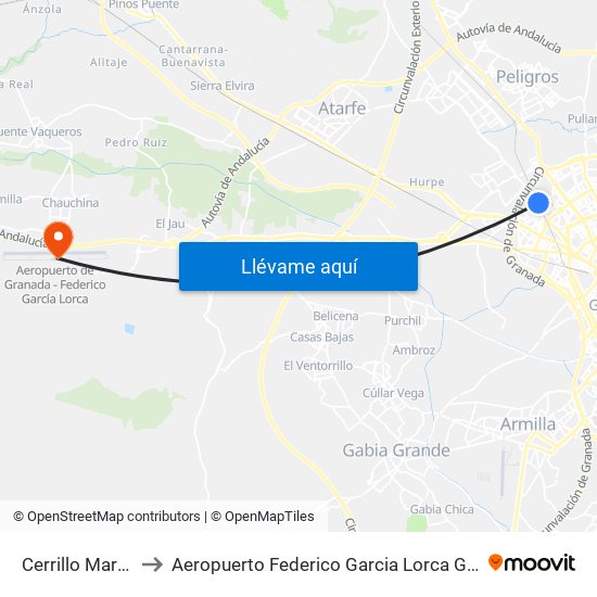 Cerrillo Maracena to Aeropuerto Federico Garcia Lorca Granada-Jaén map