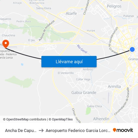 Ancha De Capuchinos 1 to Aeropuerto Federico Garcia Lorca Granada-Jaén map