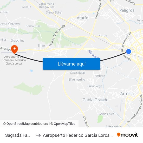 Sagrada Familia 28 to Aeropuerto Federico Garcia Lorca Granada-Jaén map