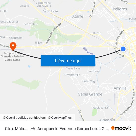 Ctra. Málaga 69 to Aeropuerto Federico Garcia Lorca Granada-Jaén map