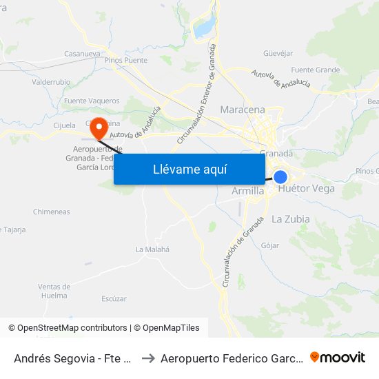 Andrés Segovia - Fte Centro Cívico Zaidín to Aeropuerto Federico Garcia Lorca Granada-Jaén map