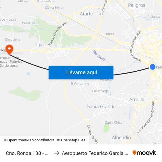 Cno. Ronda 130 - Méndez Núñez to Aeropuerto Federico Garcia Lorca Granada-Jaén map