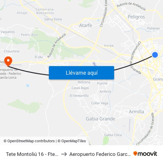 Tete Montoliú 16 - Fte Junta De Andalucía to Aeropuerto Federico Garcia Lorca Granada-Jaén map