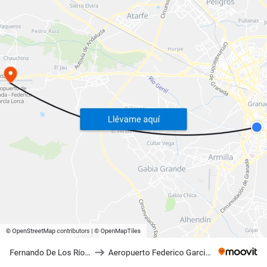 Fernando De Los Ríos - Av. Barcelona to Aeropuerto Federico Garcia Lorca Granada-Jaén map