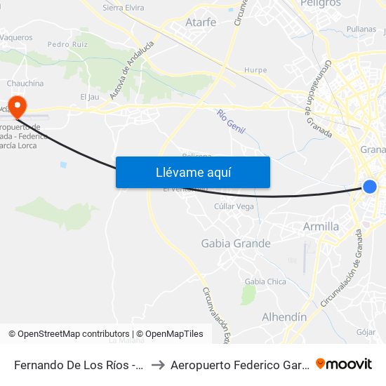 Fernando De Los Ríos - Parque Cruz De Lagos to Aeropuerto Federico Garcia Lorca Granada-Jaén map