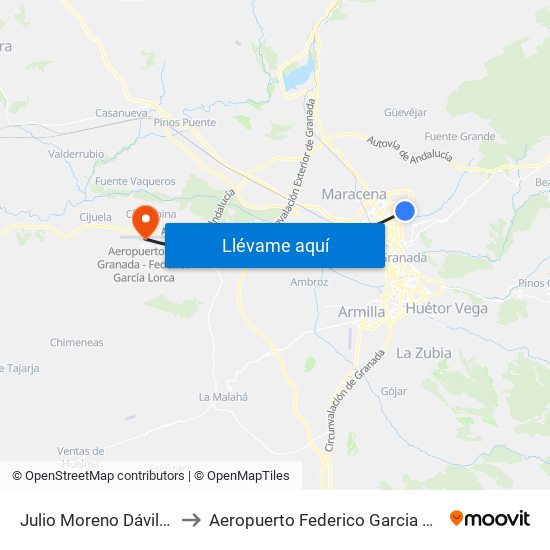 Julio Moreno Dávila - Ies Cartuja to Aeropuerto Federico Garcia Lorca Granada-Jaén map