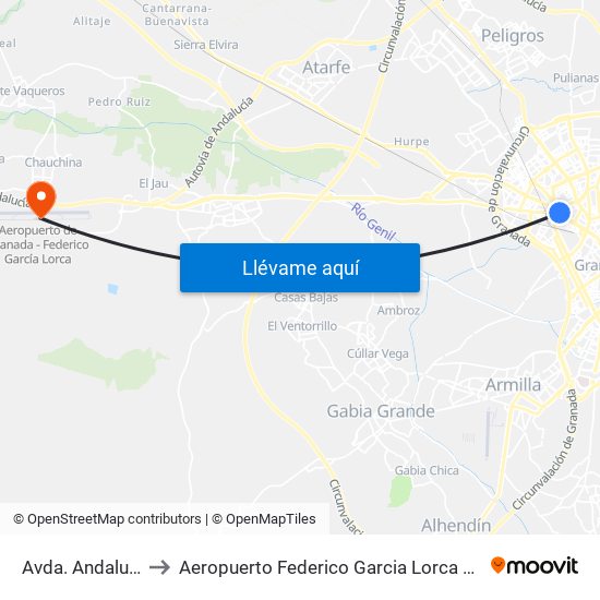 Avda. Andalucía 18 to Aeropuerto Federico Garcia Lorca Granada-Jaén map
