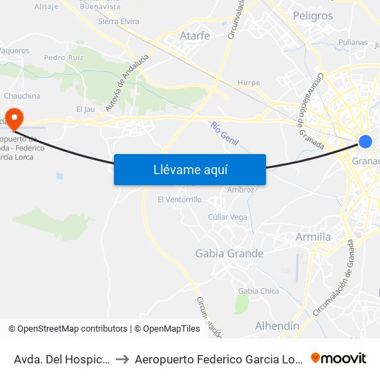 Avda. Del Hospicio - Triunfo to Aeropuerto Federico Garcia Lorca Granada-Jaén map